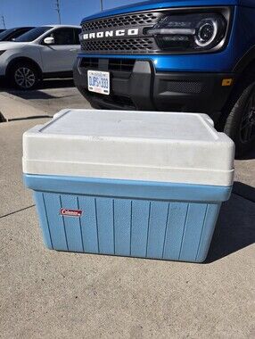 Vintage Coleman Blue & White Ice Chest Cooler – 48 Qt Retro Camping